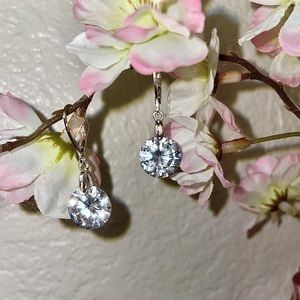CZ drop dangle silver earrings latch back